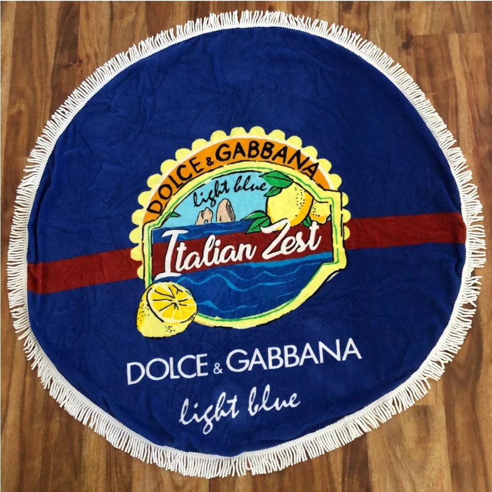 DOLCE & GABBANA Light Blue Round Fringe Beach Towel promo